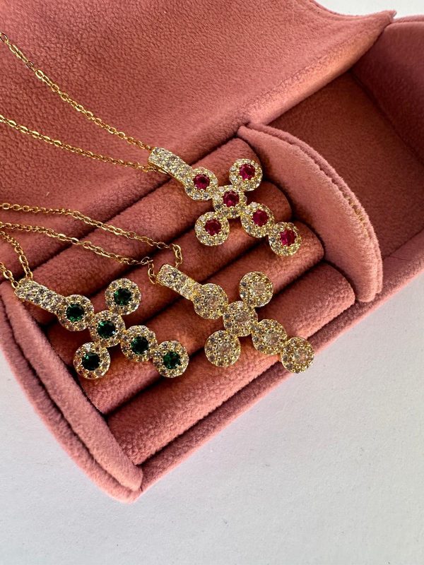 Collana croce strass tonda