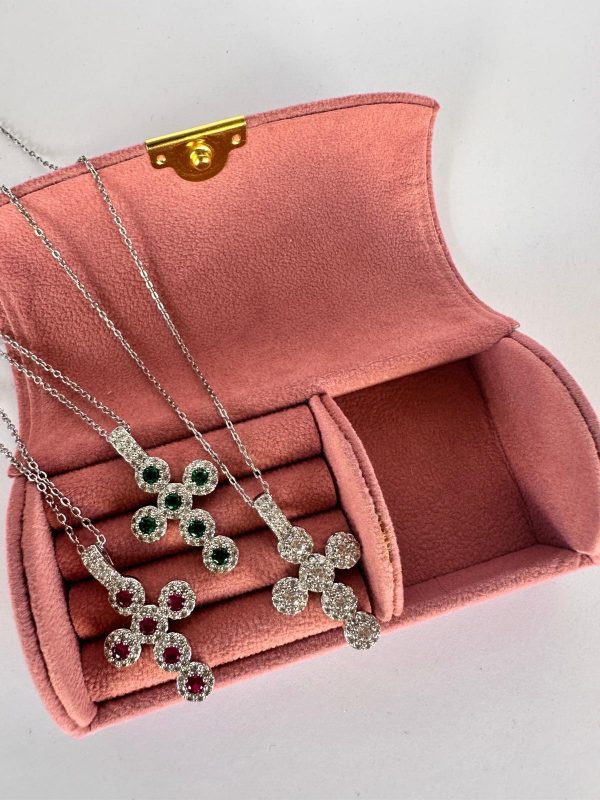 Collana croce strass tonda silver